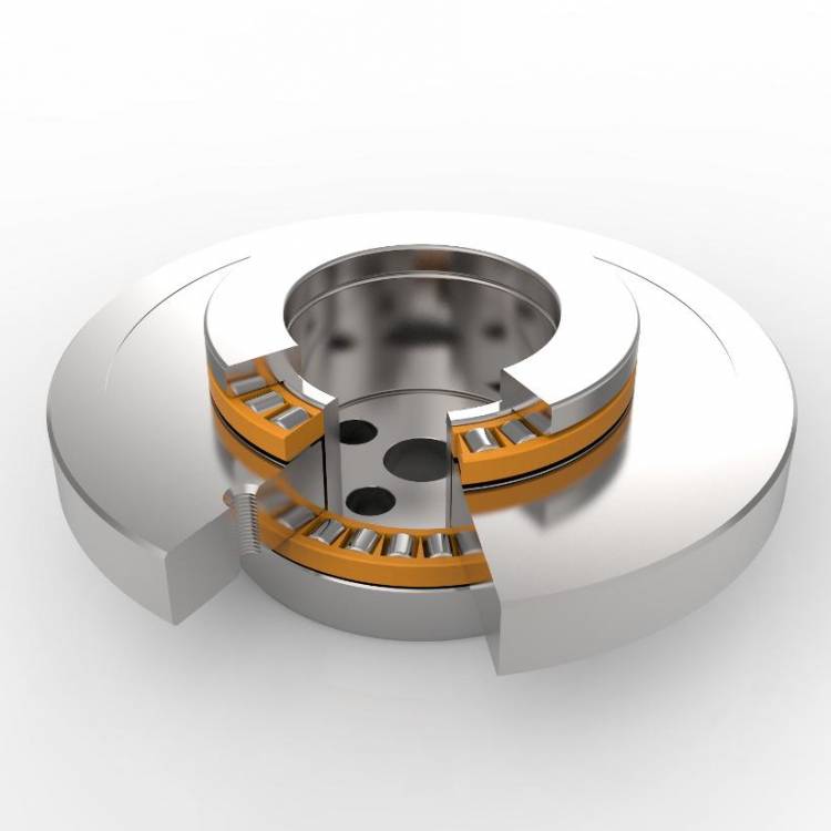 High precision, double acting axial cylindrical roller bearing with outer centering